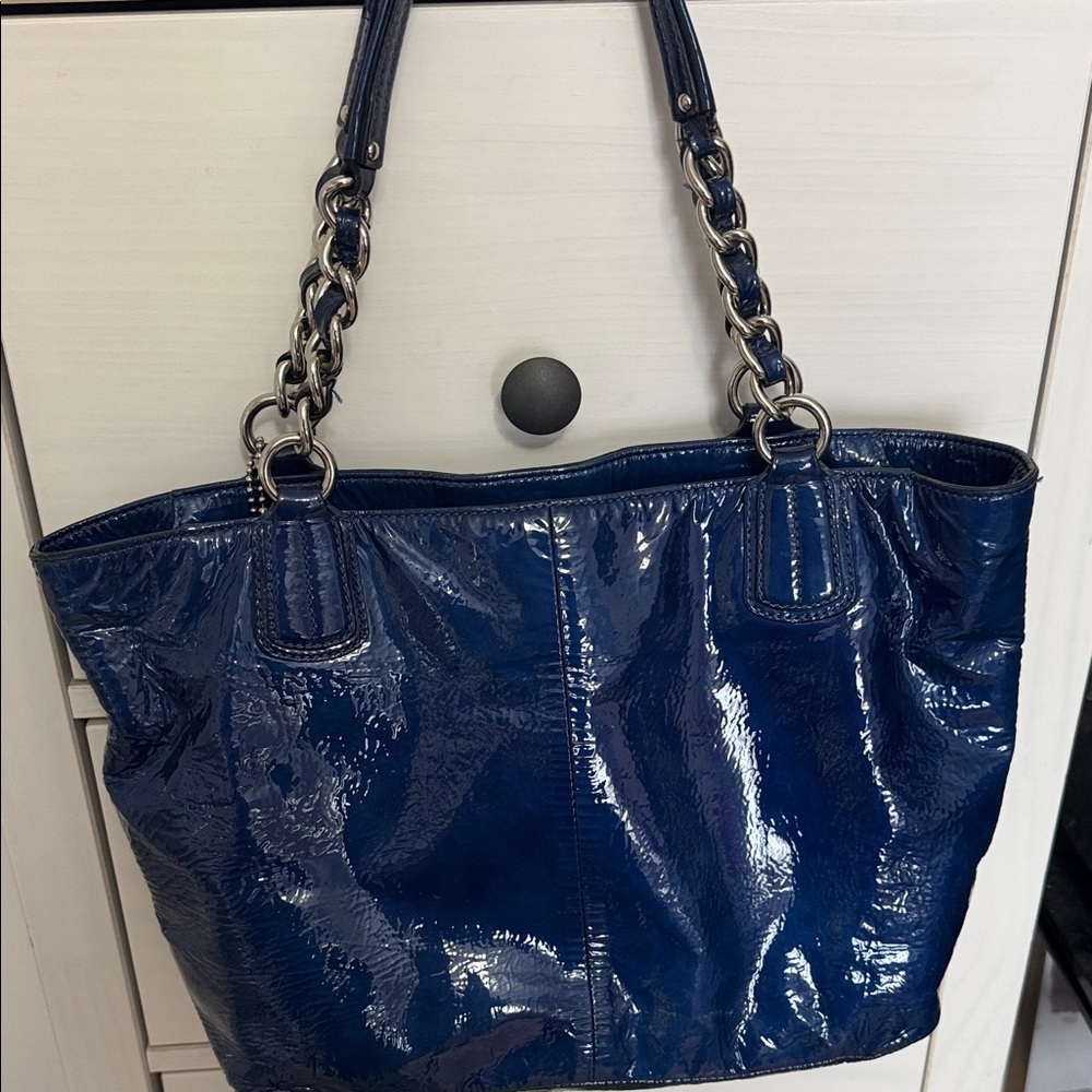 Coach patent leather navy blue  Tote Bag - Picture 4 of 4